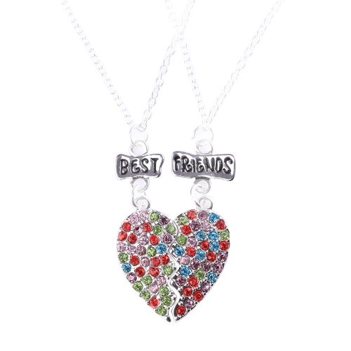 2 Teile 'BEST FRIENDS' gebrochen herzförmigen Anhänger Halsketten Set mit bunten Strass Lobster Clasp personalisiertes Geschenk für Freunde 45cm