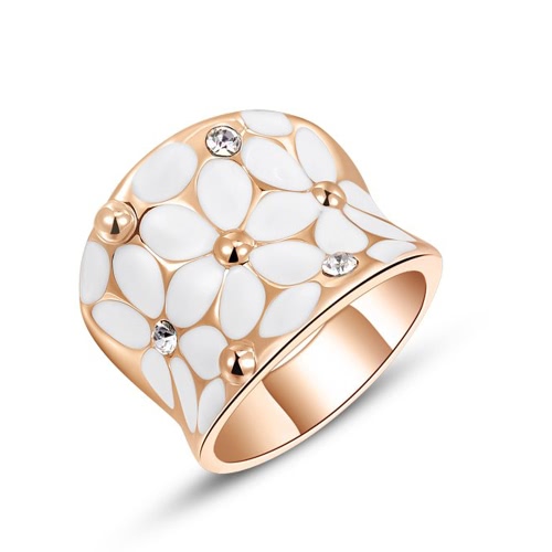 Roxi Fashion Enamel Flower Zircon Crystal Rhinestone Women's Gold Plated Ring