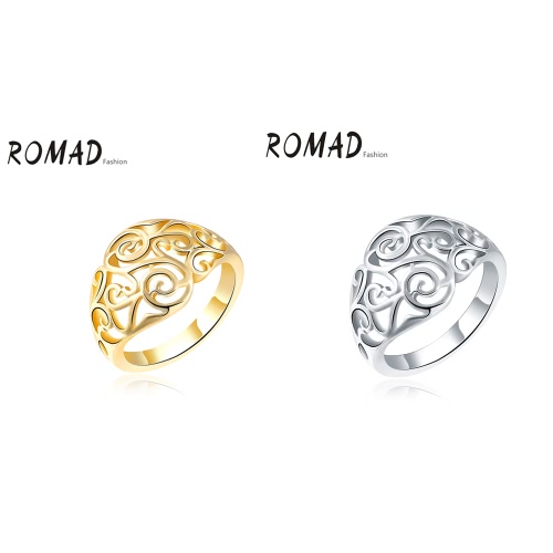 

ROMAD Fashion Unique Hot Charm Metal Copper Gold Plated Hollow Ring for Party Wedding Engagement Jewelry Accessory Women Girl