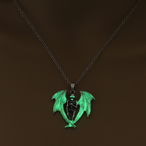 

Fashion Men Jewelry Glowing Skull Wing Pendant Necklace