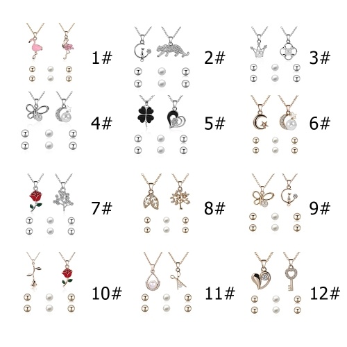 

Fashion Jewelry Set Pendant Necklace Simple Pearl Ear Studs for Women Jewelry Accessory