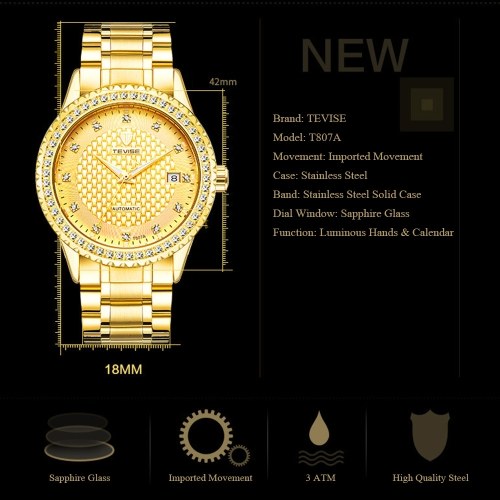 

TEVISE Men Fashion Automatic Mechanical Wrist Watch
