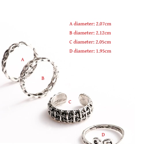

4 Pcs Fashion New Hot Vintage Retro Anti-silver Plated Knuckle Finger Ring Set Jewelry Accessories for Women Girls Party Band