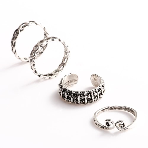 

4 PCS Vintage Retro Anti-silver Plated Knuckle Finger Ring Set