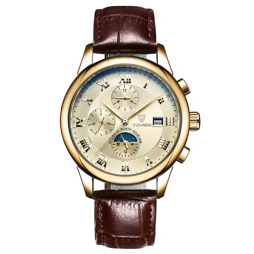 

TEVISE Luminous Water-Resistant Automatic Leather Self-Winding Men Watch