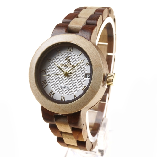 BOBOBIRD Mode Einfachen Roten Sandelholz Frauen Uhren Quarz Holz Maple Casual Armbanduhr Frau Kalender