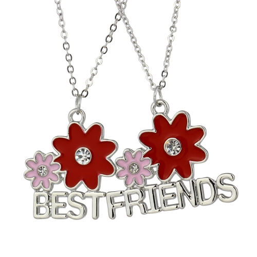 2pcs flores vermelhas combinação colares conjunto 'melhores amigas' pingentes com fecho lagosta personalizado presente jóia fina 45cm