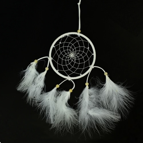 Dream Catcher colgante con cuentas de madera red Circular Turquía pelusa coche encanto carillones de viento estilo indio, plumas de color blanco hecho a mano puro