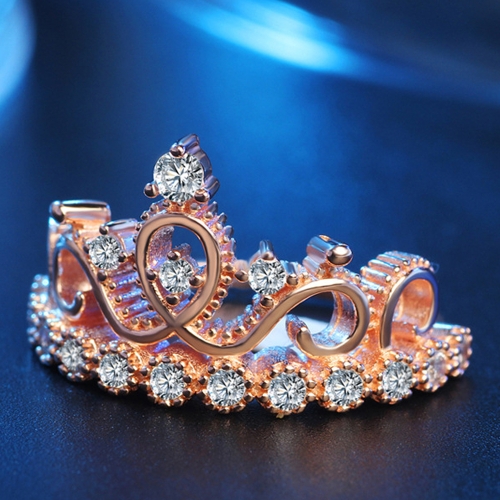 

Crown Inlay Diamond Ring Rose Gold Color Fashion Crystal Rings Jewelry for Party Wedding Accessories of Women and Girls