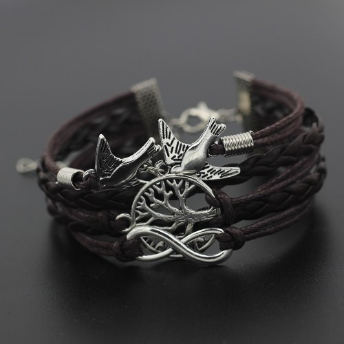 

Fashion Multi-layer Leather Rope Alloy Pendant Bead Woven Bracelet Casual Style for Male and Female