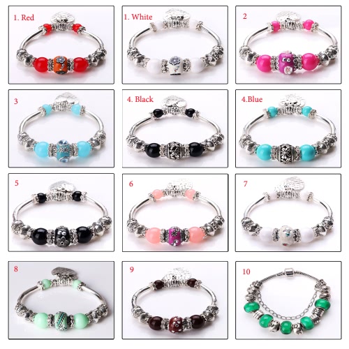 

Fashion Unique Vintage Retro Woman Girl Silver Plated Metal Zinc Alloy Bracelet Bangle Beads Strand Charm Fine Jewelry for Gift Party