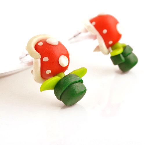 

Fashion Popular Cute Design Handmade Polymer Clay Piranha Plant Earring Studs Women Earrings