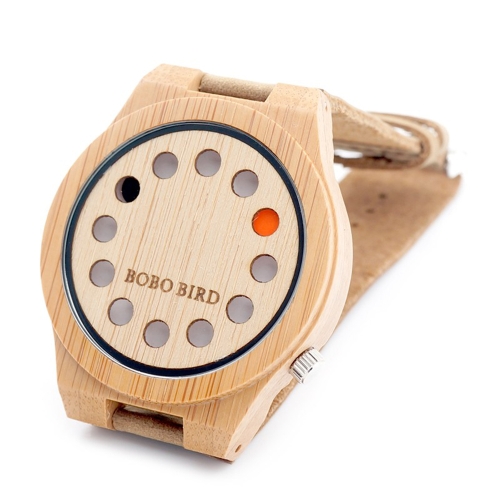 BOBOBIRD Mode Lässig Bambus Uhr Unisex Quarzuhr Echtes Leder Holz Armbanduhr Männer Frauen