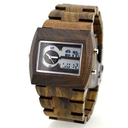 Men Dual Time Environmental High Quality Verawood Wristwatch Water Resistant Trendy Luminous Watch with Calendar & Alarm
