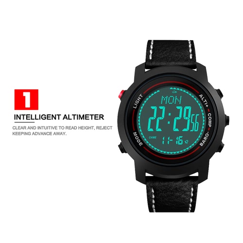 

BOZLUN Luxury Brand Man Watch Sport Digital Men Watches Genuine Leather 50m Water Resistant EL Back Light Display Barometer Compas