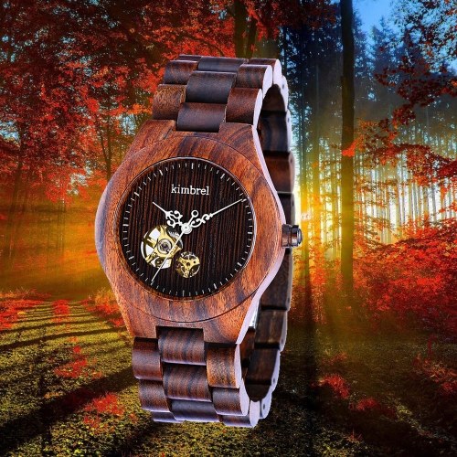 

Second Hand Kimbrel Trendy Style Men Women Unisex Sandalwood Wood Wooden Automatic Mechanical Self-winding Watch Wristwatch 10m Water Resistant