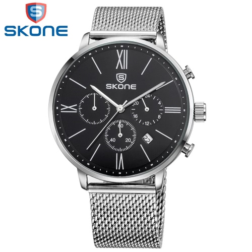 SKONE slušné obchodní hodinky s Delicate Pointer Durable Alloy Watchband