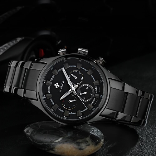 

WWOOR Fashion Multi-function Luminous Quartz Analog Mens Watches Water-proof Business Man Wristwatch with 24H/Week/Date Display + Watch Box