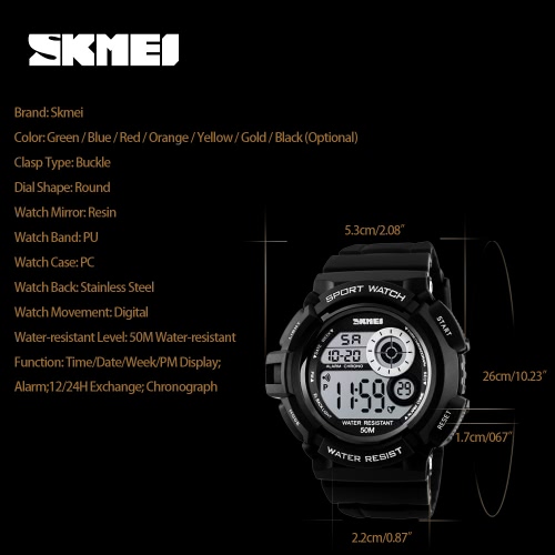 

SKMEI Digital LED 50M Water-Proof Unisex Sports Military Watches Cool Men Women Electronic Outdoor Casual Wristwatch Alarm Backlig