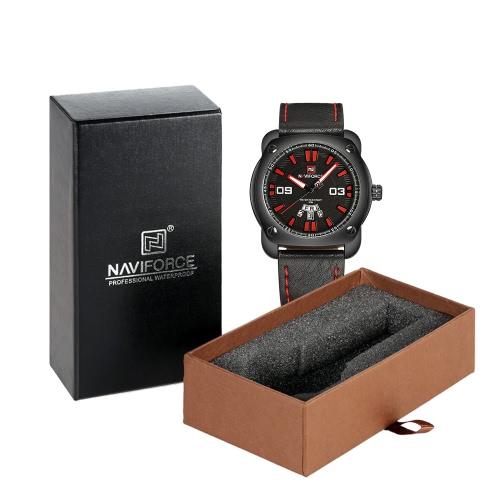

NAVIFORCE Man Fashion Casual Sports Wristwatch Watch 3ATM Water Resistant PU Leather Strap Man Quartz Wristwatch with Calendar Function