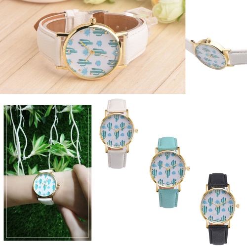 

PAPHITAK New Fashion Cactus Wrist Watch Student's Quartz Watch Leather Belt Cacti Women Wrist Watch