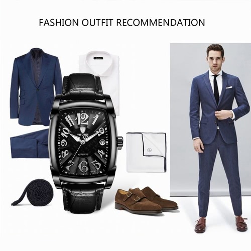 

TEVISE Vintage Luminous Automatic Mechanical Men Watch Water-Proof Self-Wind Man Business Wristwatch Genuine Leather Calendar + Box