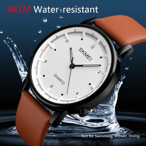

SKMEI 3ATM Water-resistant Fashion Casual Watch Men Quartz Watch Genuine Leather Wristwatch Male