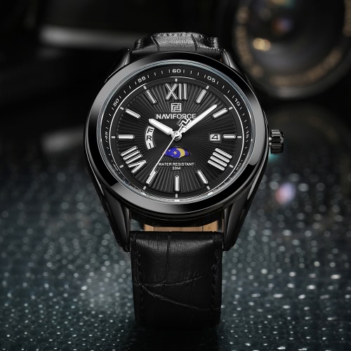 

NAVIFORCE Fashion Casual Luxury Watch 3ATM Water-resistant Quartz Watch Luminous Genuine Leather Wristwatch Male Calendar