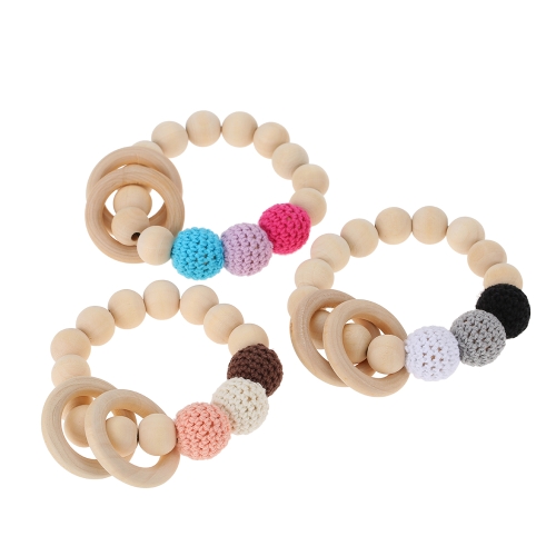 

Safety Round Natural Wood Grain Baby Teething Wooden Nursing Bracelet Chew Cute Training Biter Teether Toy