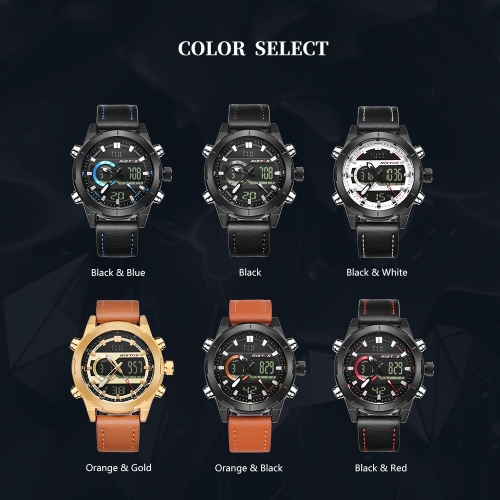 

RISTOS Sport Quartz Digital Watch 3ATM Water-resistant Men Watch Backlight Genuine Leather Wristwatch Male Calendar