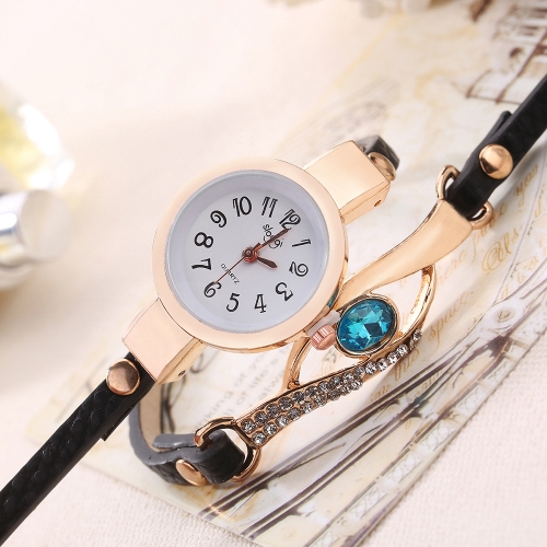

Мода Vintage Rhinestone Встраиваемый сапфировый павлинный глаз Стильные намотки женщин наручные часы