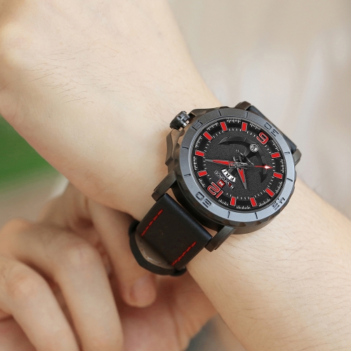 

NAVIFORCE Cool Luminous Quartz Men Watch 3ATM Water-Proof Man Casual Wristwatch Genuine Leather Band Calendar & Week + Box