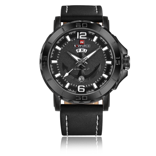 NAVIFORCE Cool Luminous Quartz Men Watch 3ATM Water-Proof Hombre Casual Reloj de pulsera de cuero genuino Calendario y semana + Caja