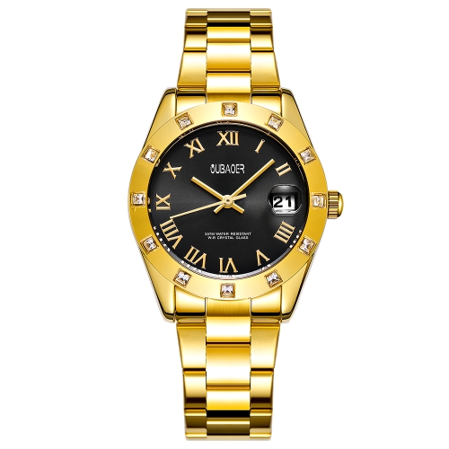 OUBAOER Orologi da donna in acciaio inossidabile di lusso di moda al quarzo 3ATM Calendario da polso da donna casual resistente all'acqua