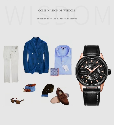 

OUBAOER Luxury Genuine Leather Automatic men Watches Mechanical 3ATM Water-resistant Luminous Fashion Man Wristwatch