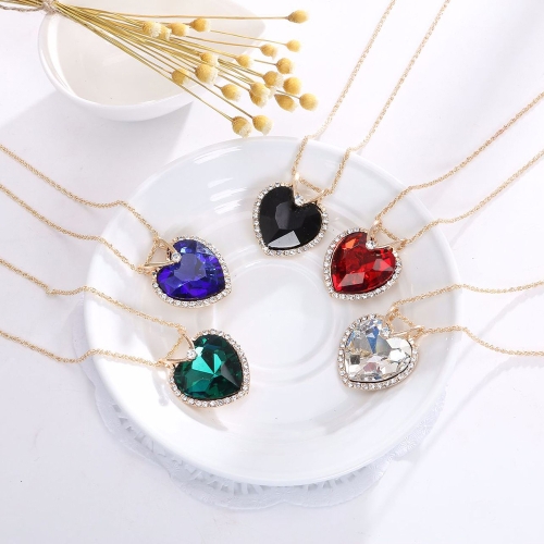 Gold Plated Jewelry Set For Women Crystal Heart Necklace Earrings Jewelry Wedding Accessories