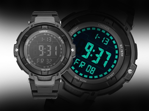 

OHSEN Luxury 5ATM Water-Proof Digital Men Sports Watch Резиновая лента Big Dial Наружная повседневная наручные часы Alarm / Календарь / Секундомер Masculino Relogio
