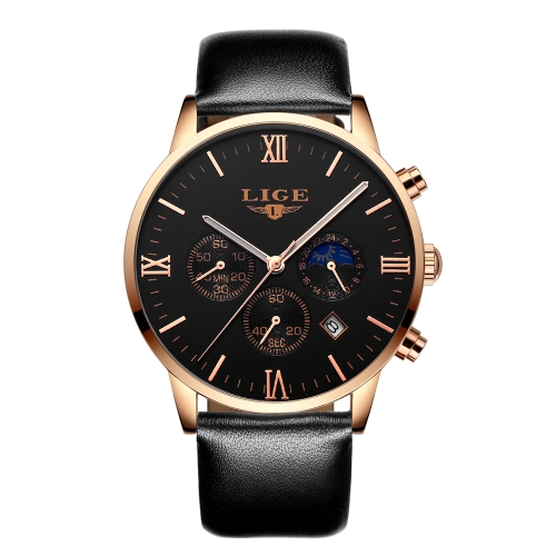 LIGE moda de cuero genuino hombres relojes 3ATM reloj de cuarzo resistente al agua luminoso hombre reloj de pulsera masculino Relogio musculino