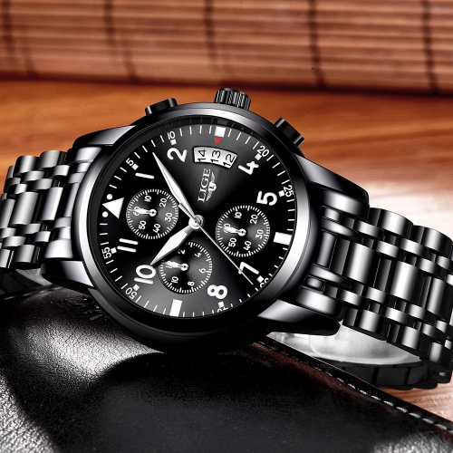 

LIGE Fashion Luxury Stainless Steel Men Watches