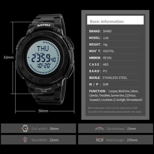 SKMEI Men's 5ATM Water-resistant E-Compass LED Electronic Watch Outdoor Sports Digital Watches Backlight Alarm / Stopwatch / Count