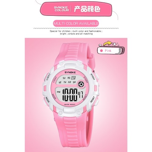

SYNOKE Sport Children Wrist Watches LED Digital Stopwatch Alarm Luminous Water Resistant Girl Boy Watch