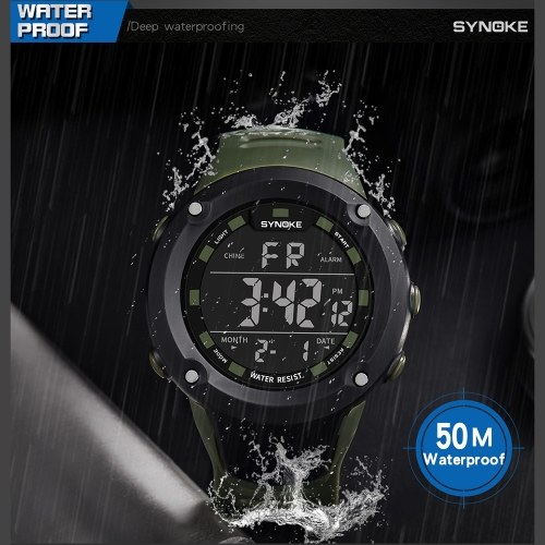 SYNOKE Male Sport Watch Electronic LED Digital Wrist Watches Stopwatch Alarm Luminous Water Resistant For Men Clock