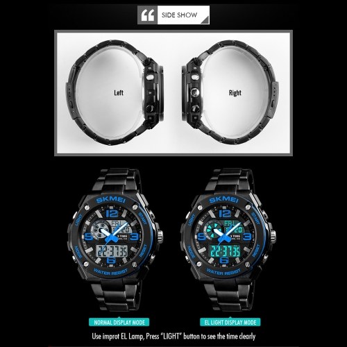 

SKMEI 1333 Men Quartz 3 Time Chrono Watches Countdown Analog Digital Display Wristwatch 5ATM Waterproof Fashion Casual Backlight Multifunctional Watches