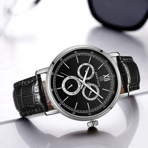 

NAVIFORCE NF3002 Leather Watch Brand Quartz Watches Independent Hour Date Day Window Luminous Business Casual Wrist Watch