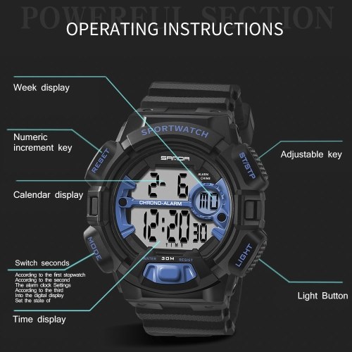 

SANDA 319 Electronic Sport Watch Men Waterproof Watches Digital LED Back Light Wristwatch for Male Clock