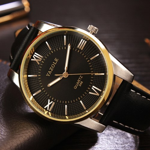 

YAZOLE 348 Men Watch Top Brand Waterproof PU Leather Roman Scale Luxury Wristwatch