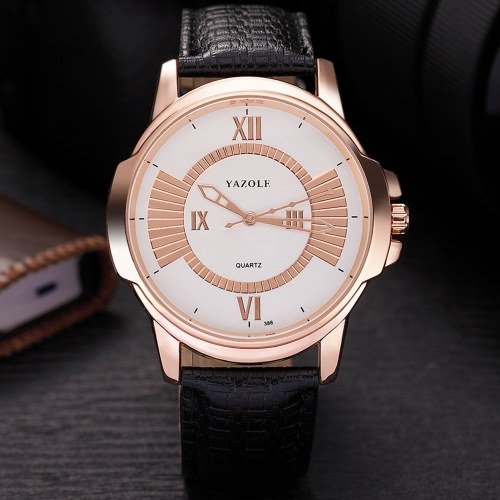 

YAZOLE 386 Quartz Watch Wrist Watch PU Leather Roman Scale Carved Time Dial Man Watch