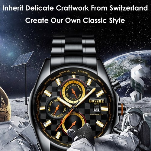 

BOYZHE WL018-G Watch Brand Luminous Waterproof Business Full-automatic Mechanical Men Stainless Steel Wrist Watch with Gift Box