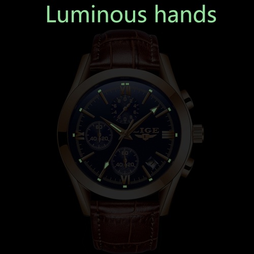 

LIGE 9839 Quartz Watch Simple Men Time Calendar Display Wristwatch