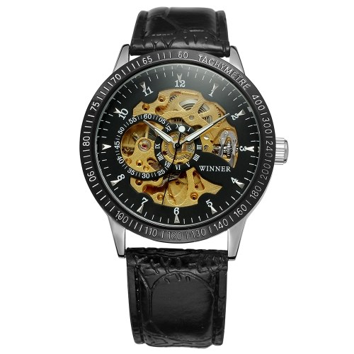 Gewinner 8085 Männer Mode Automatische Mechanische Geschäfts Armbanduhr Luxus Mode Militäruhr Männer Skeleton Dial Edelstahl / Leder Optional Armbanduhr mit Geschenkbox